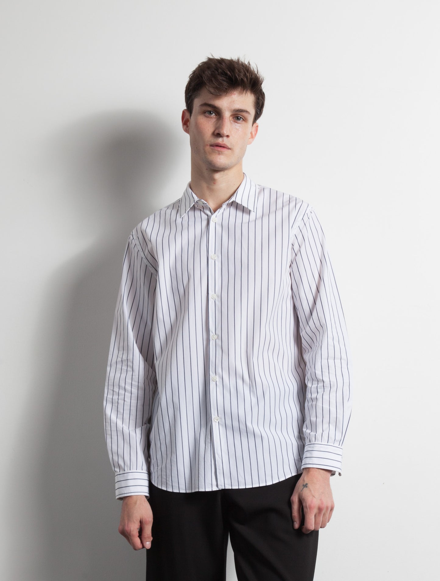 Kapatid - Gray and White Dress Striped Shirt - Made in the USA - Model